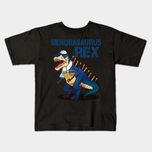 Menorasaurus Rex Saurus Menora Pun Hanukkah Kids T-Shirt